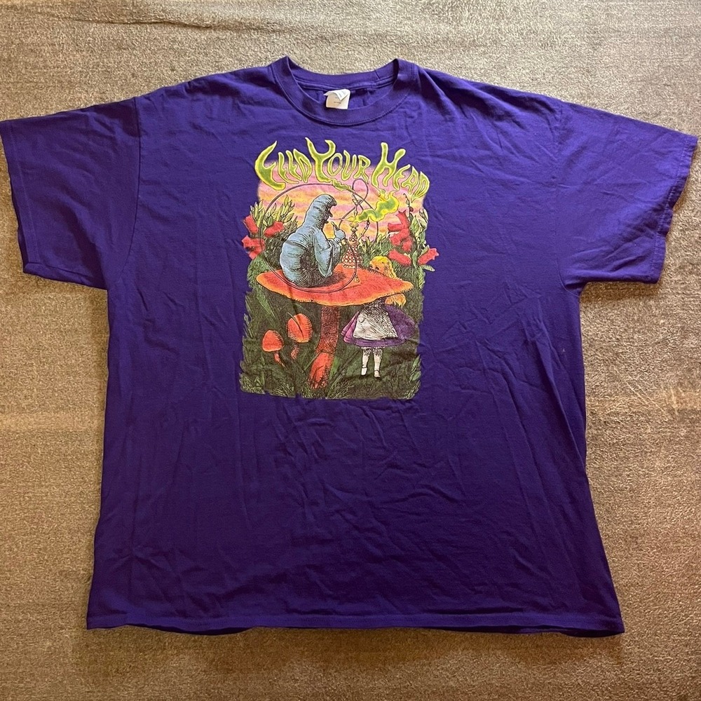 Feed Your Head Alice in Wonderland Purple Graphic T-Shirt 2XL Trippy Psychedelic